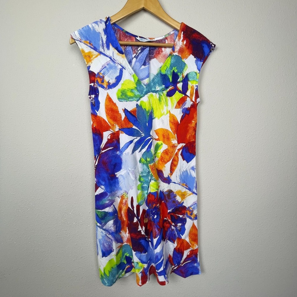 Jams World Dress Women's Sz XS Watercolor Floral Sleeveless Rayon Hawaii Aloha